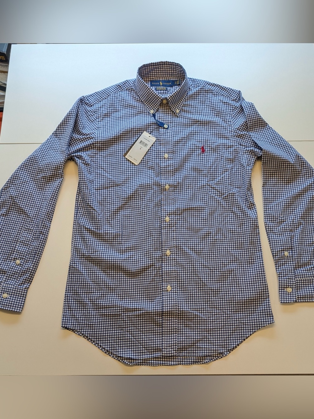 NWT Ralph Lauren Navy and White Gingham Dress Shirt